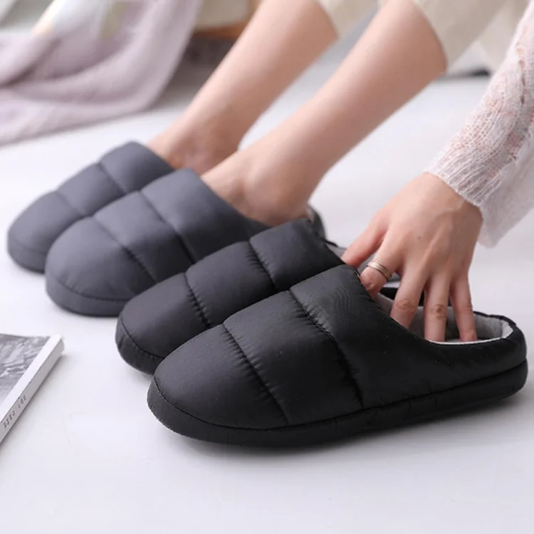 Waterproof Soft Comfortable Down Thermal Quilted Down Antiskid Slip-On Home Women Slippers