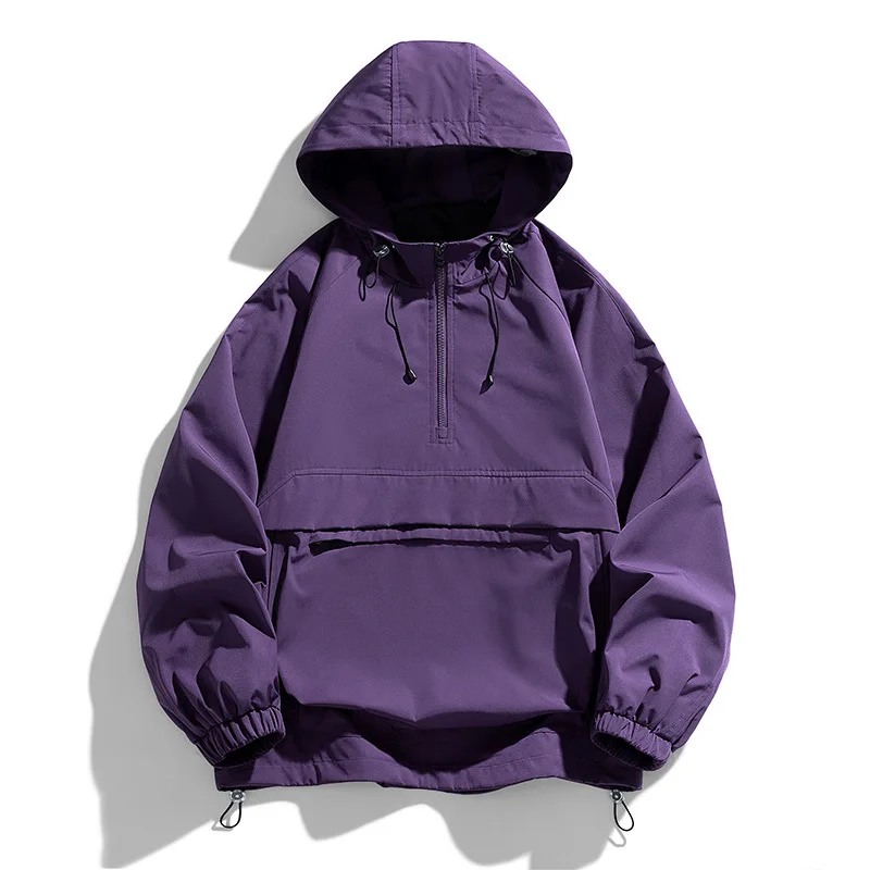 Clothing Manufacturers Custom 1/4 Zipper Anorak Jacket Solid Color Hooded Pullover Mens Coach Jacket Outdoor  Windbreaker chaque