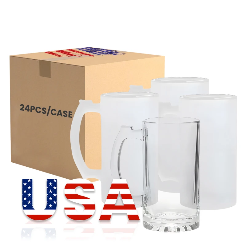 2024 Hot Product 850ML Frosted Heat Transfer Transparent Clear Print Sublimation Glass Beer Coffee Juice Mug Tumbler with Handle