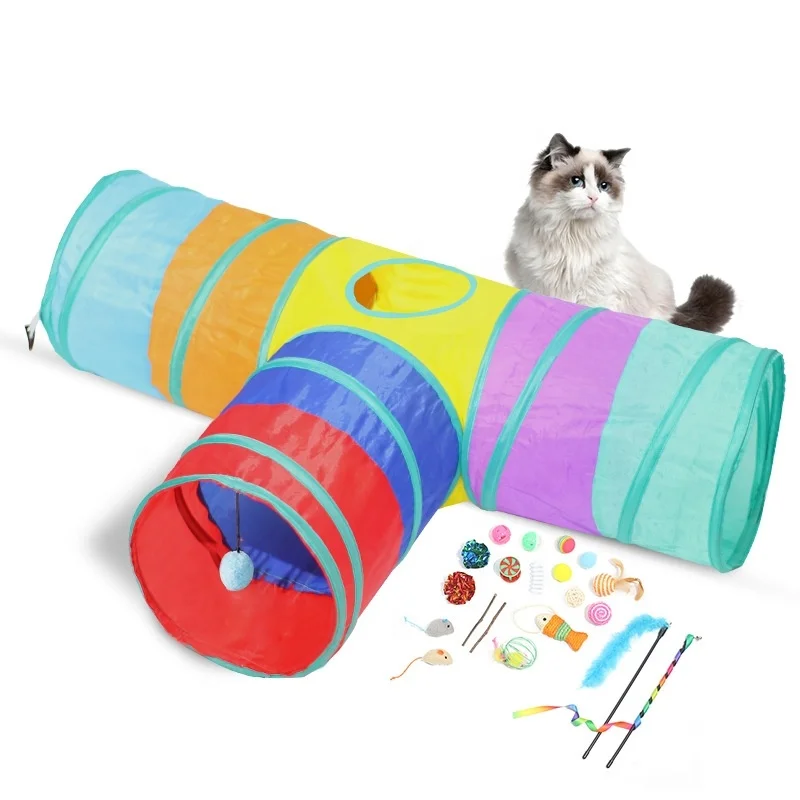 Pet Interactive Cat Tunnel Toys Set  3-Way Tube Folded Cat Tunnel Toy