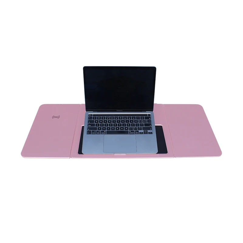 3 in 1PU Leather  wireless charging laptop holder  fast charging15W for phone  tablet PC Bracket mousepad foldable  factory