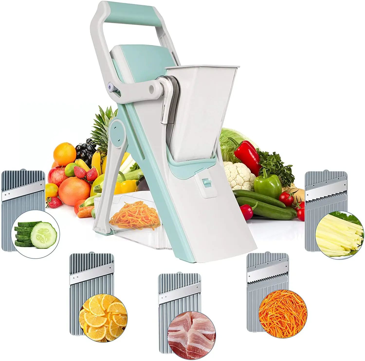 2024 ABS 5 In 1 Kitchen Gadgets Multifunction Fruit Food Frozen Meat Onion Manual Chopper Vegetable Cutter Slicer Chopper