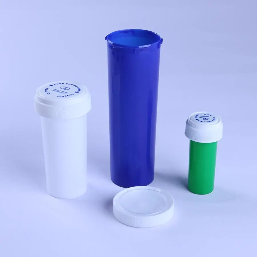 6 8 10 13 16 20 30 40 60 Dram Solid Opaque  Color Child Resistant Empty Plastic Vials with Screw Cap