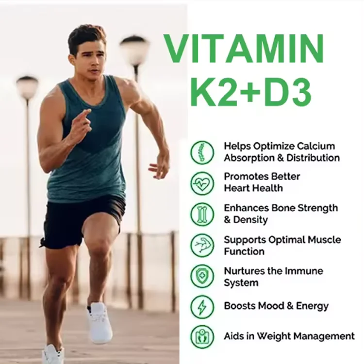 OEM Vitamin d3 K2 MK7 vegan Support Bones Healthy Heart nature Supplement Vitamin D3 + K2 MK7 Capsules