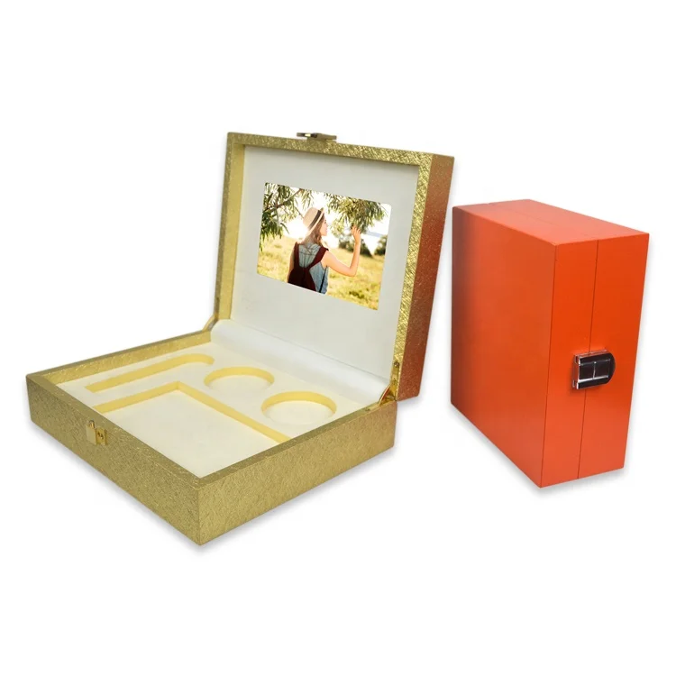 Promotional high quality digital video wood gift box 7 inch lcd