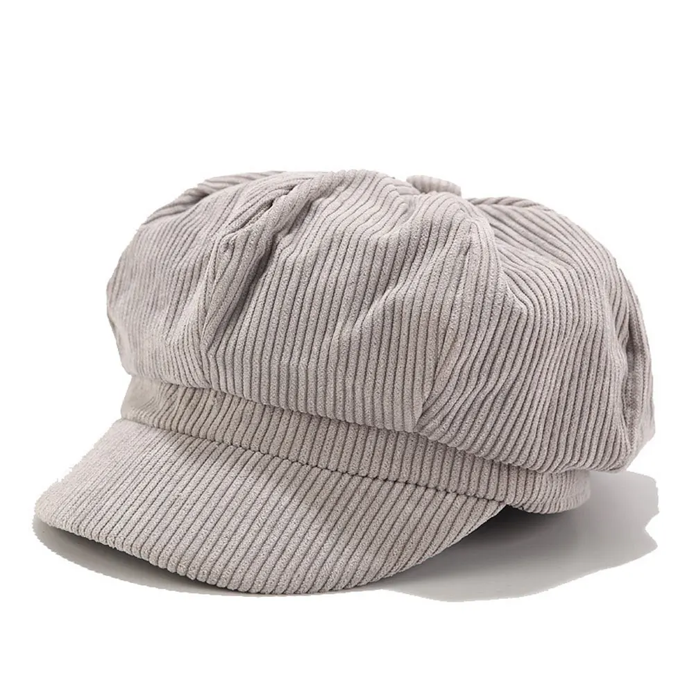 Fashion Girl Corduroy Gray Fashion Women Custom Newsboy Baker Boy Cap