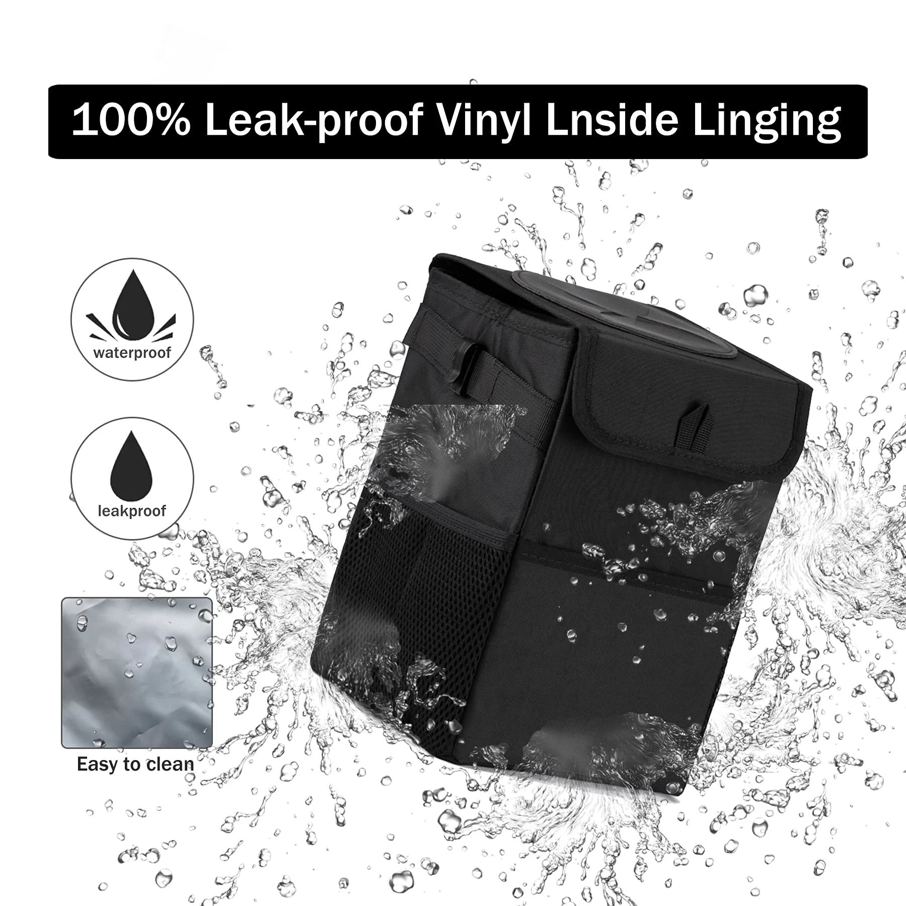 Waterproof Mini Car Trash Can with Lid and Storage Pockets,Car Trash Bag Hanging Organizer, Multipurpose Car Garbage Bag