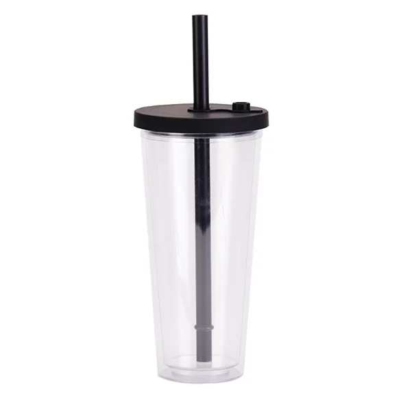 Amazon top seller Double wall clear Acrylic plastic cup Hot sales 24oz Tumbler beverage cup with Straw and lid