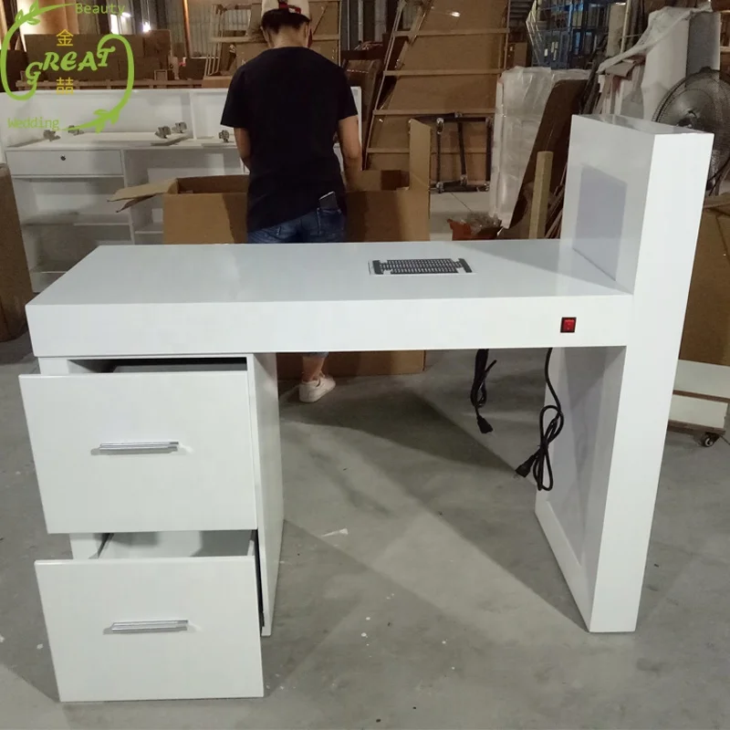 Great Luxury Manufacturer Wholesale Cheap New Modern White Salon Manicure Table With Vent And Led Light For Nail Shop
