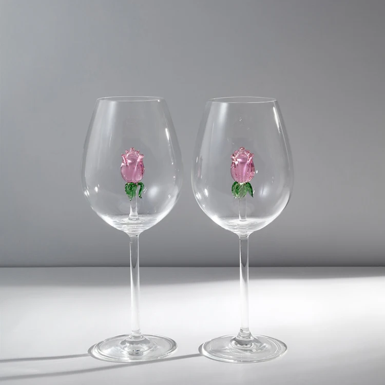 High Borosilicate Glass Cup 640ml Long Stem Wine Glass Goblet With Flower