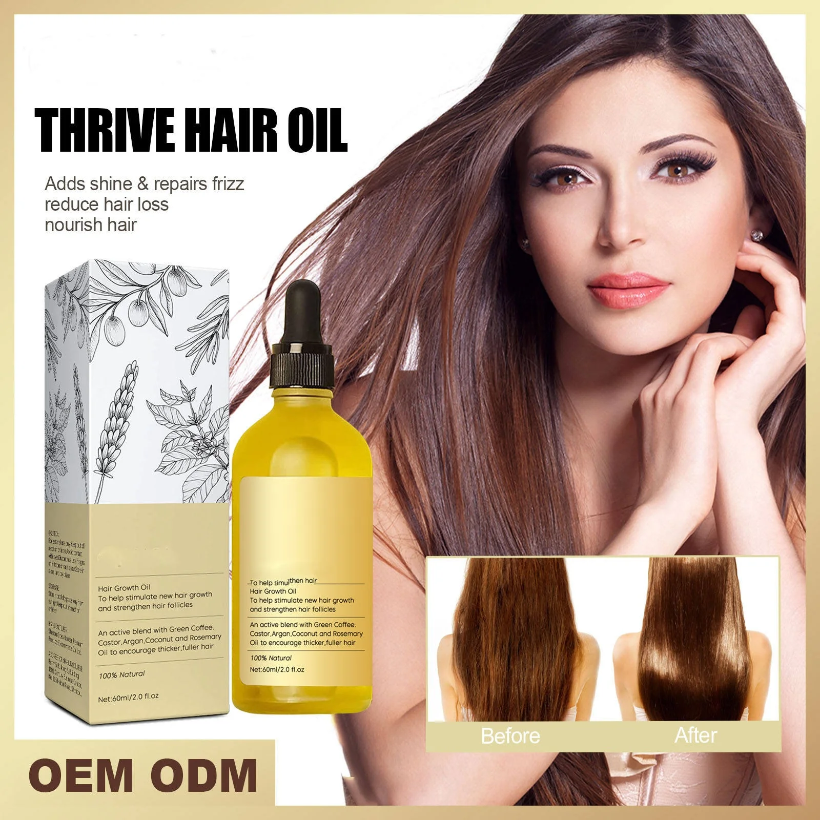 Custom 100% Natural Organic Castor Biotin Rosemary Essential Oil Growth Oil Serum roller eyebrows and eyelash growth hair oil