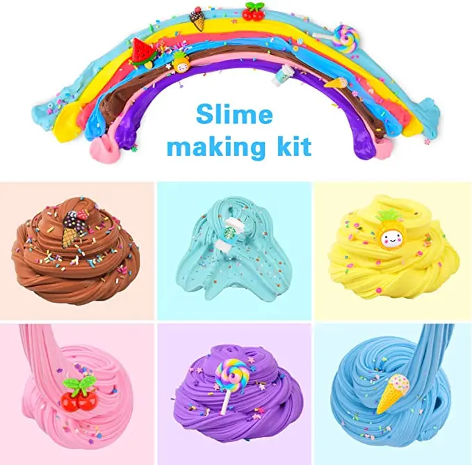 6 Pack 9 Pack Butter Fluffy Slime Set Food Cotton Candy Cloud Slime Kit With Slime Charms
