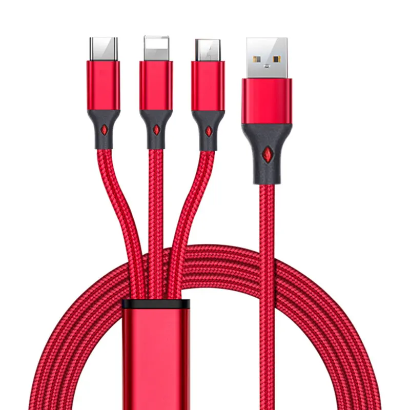 
Multi Function 1.2m Nylon Braided Fast Charging 3 in 1 USB Cable  (1600227679809)