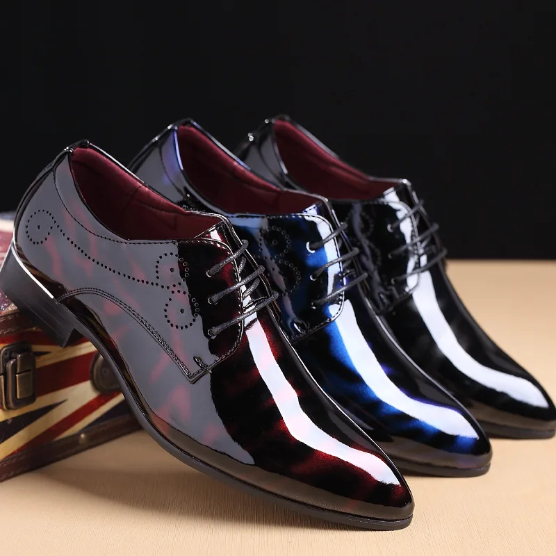 
large size EU 38-48 PU leather Formal Shoes Men Dress Shoes shiny leather shoes 