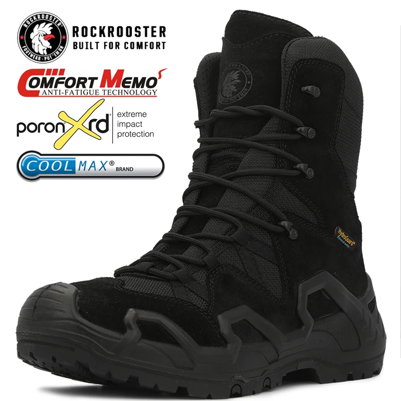 Тактические ботинки ROCKROOSTER, черные кожаные армейские боевые ботинки, водонепроницаемая Армейская Обувь, легкие ботинки для пустыни, джунглей (1600137867994)