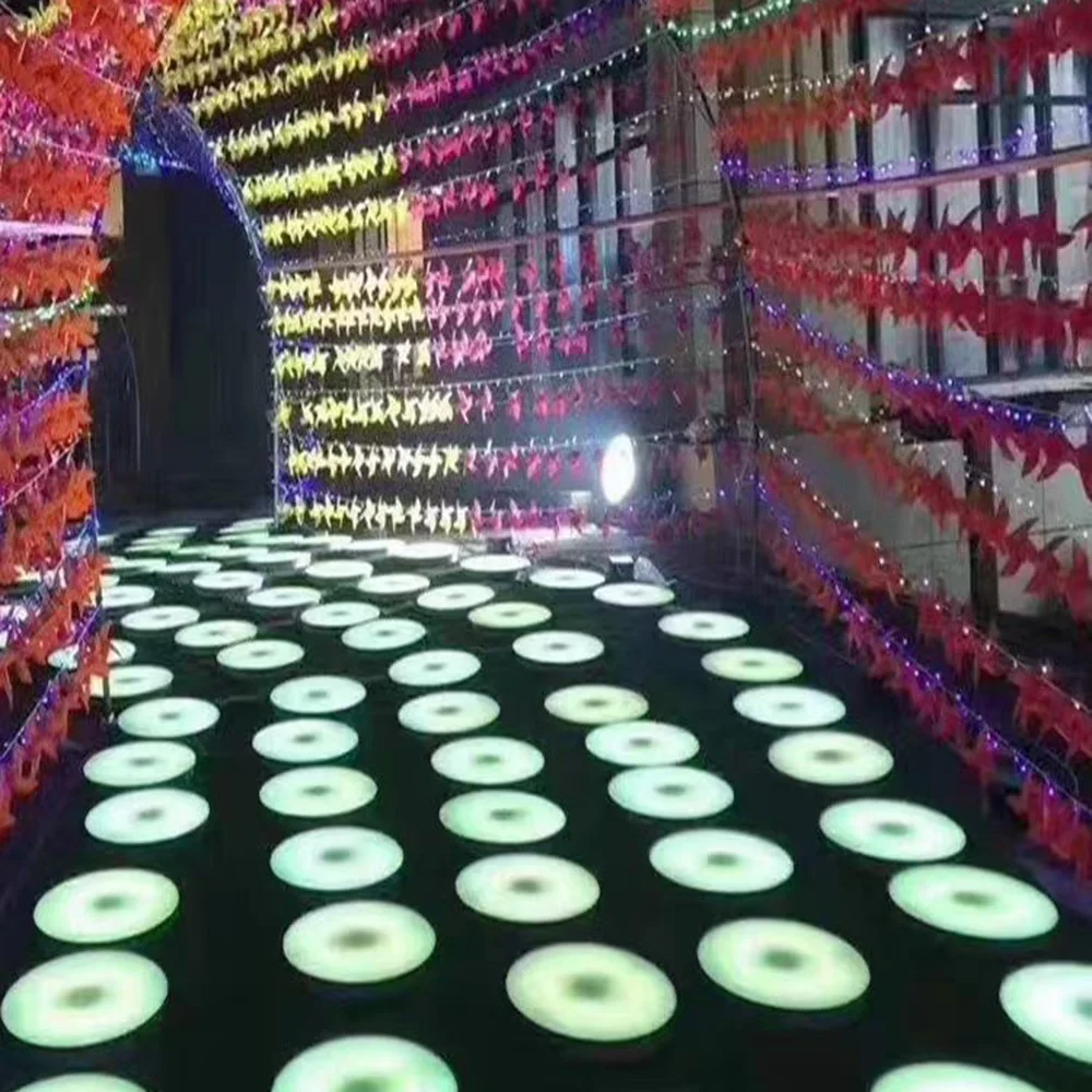 Portable Park Plaza Rgb Color Changing LED Interactive Dance Floor Disco Bar 3D Round Sensitive Lighted Dance Floor Outdoor