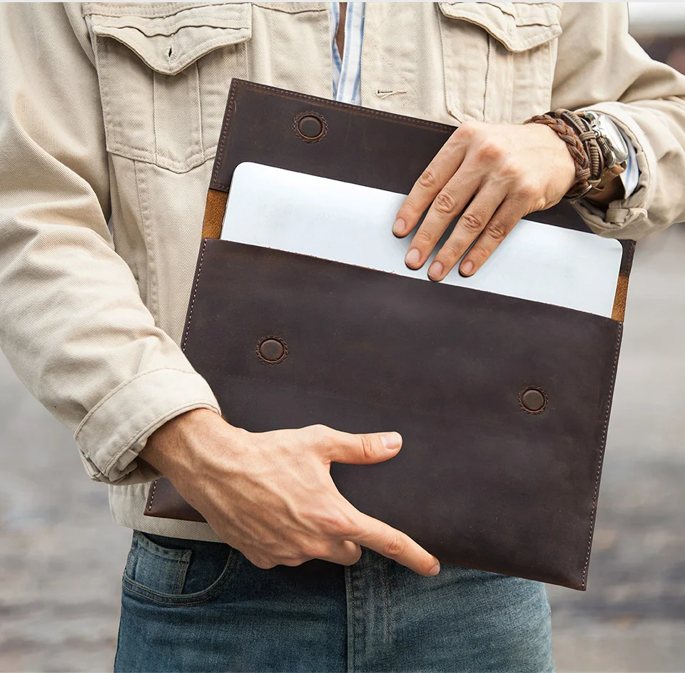 Leather Travel 13 14 15 16 IN Laptop Storage Sleeve Cover Case Business Bag for Mac Book Pro Air M1 M2