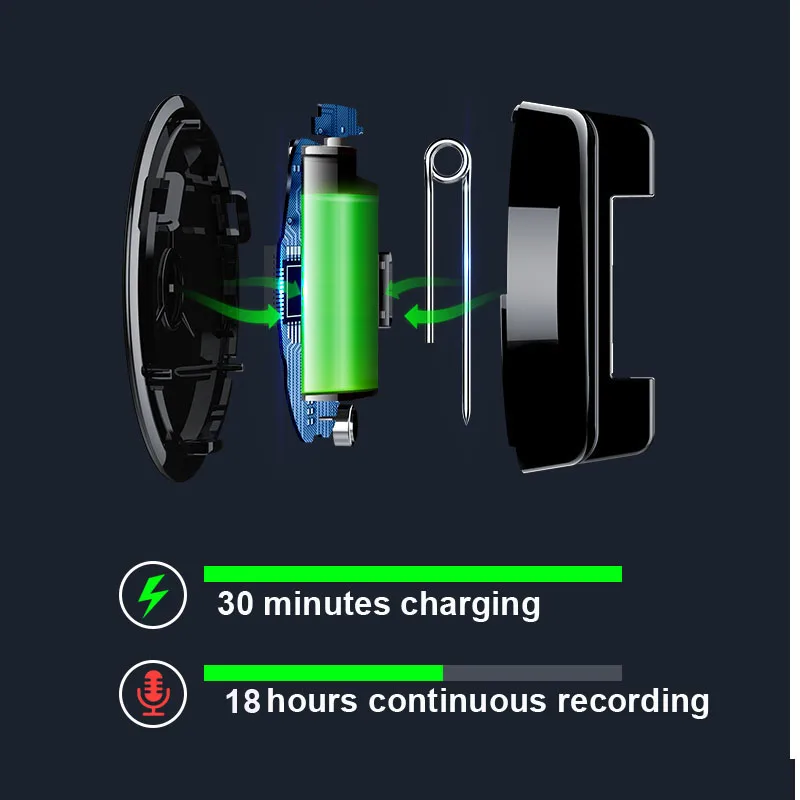 Миниатюрный диктофон JNN Q3 с паролем, звукозапись MP3, звуковая активация, значок, цифровая профессиональная запись