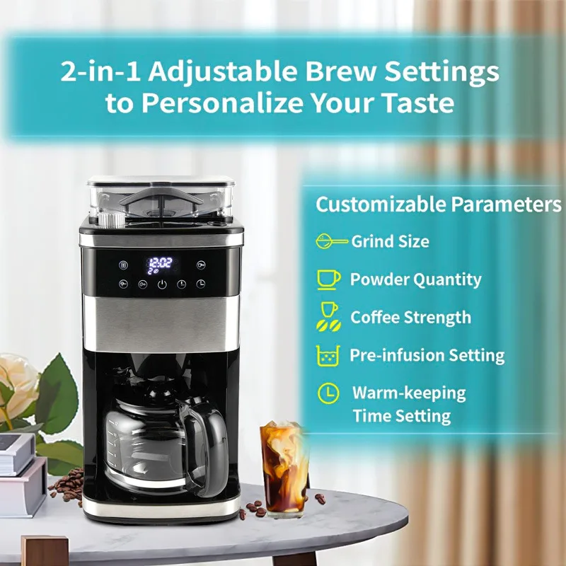 Coffee machine household American-style fully automatic grinding all-in-one commercial teapot freshly ground drip type