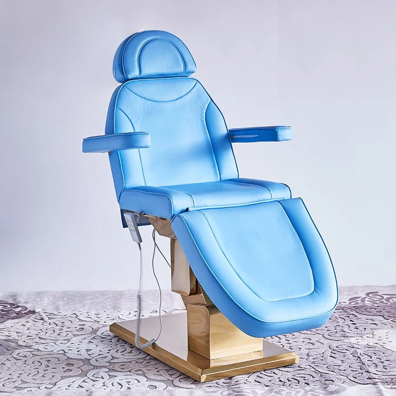 Modern blue gold beauty salon cosmetic bed 3 motors electric facial lashbed bed massage table