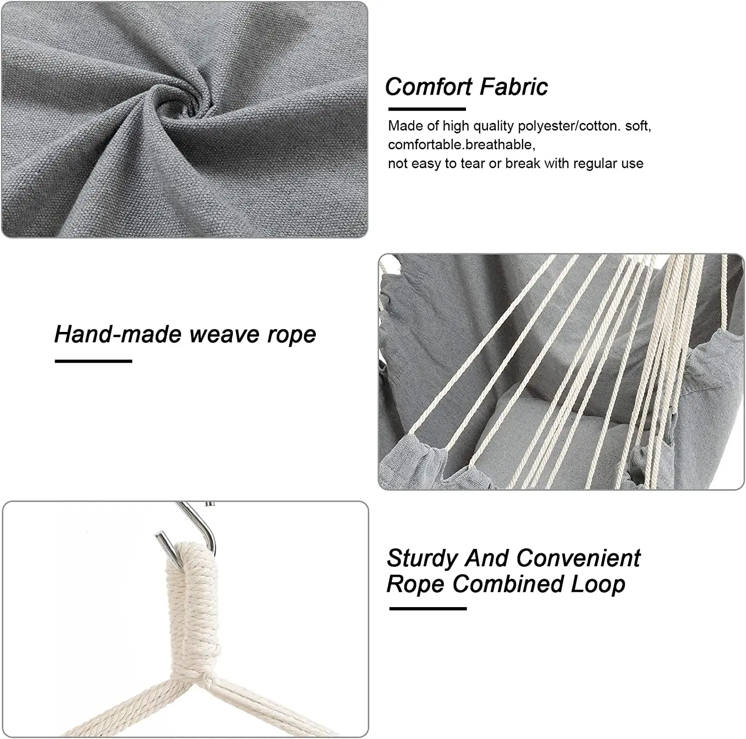 Hammock Chair Hanging Chair Swing Chair for Bedroom Indoor Outdoor with Iron bar