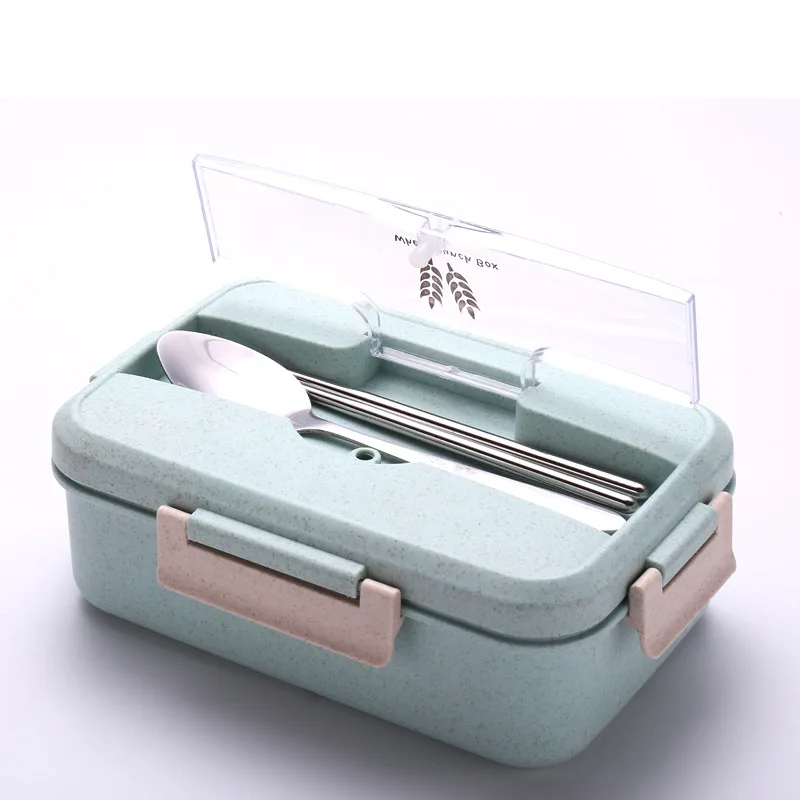 
Wheat straw Plastic material Keep warm lunch box set Leakproof Microwave kids lunch box bento 