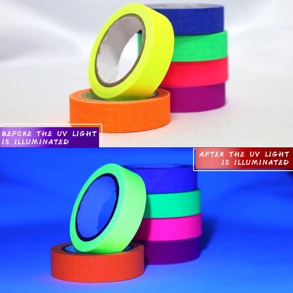 Nylon Cloth Fabric Fluorescent Tape Glow in the Dark UV Blacklight Reactive Glow Neon Tape for Party Art Fluorescent Gaffer Tape