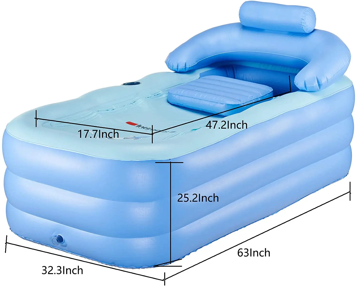 3 rings Blue Portable Blow Up Bath Tube Inflatable Adult Bath Tub with Foot Pump