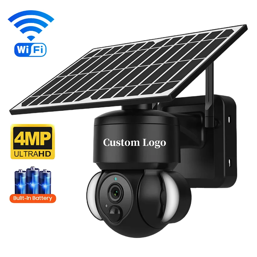 Wifi 4MP HD IP PTZ Security System Surveillance Battery Powered Outdoor Floodlight Solar CCTV Camera