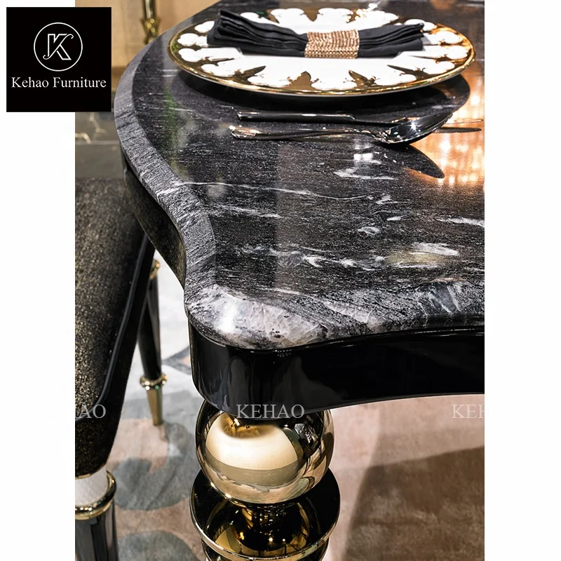 High quality luxury marble top irregular square dining table royal square dining table sets 6 chair seater kitchen dining table