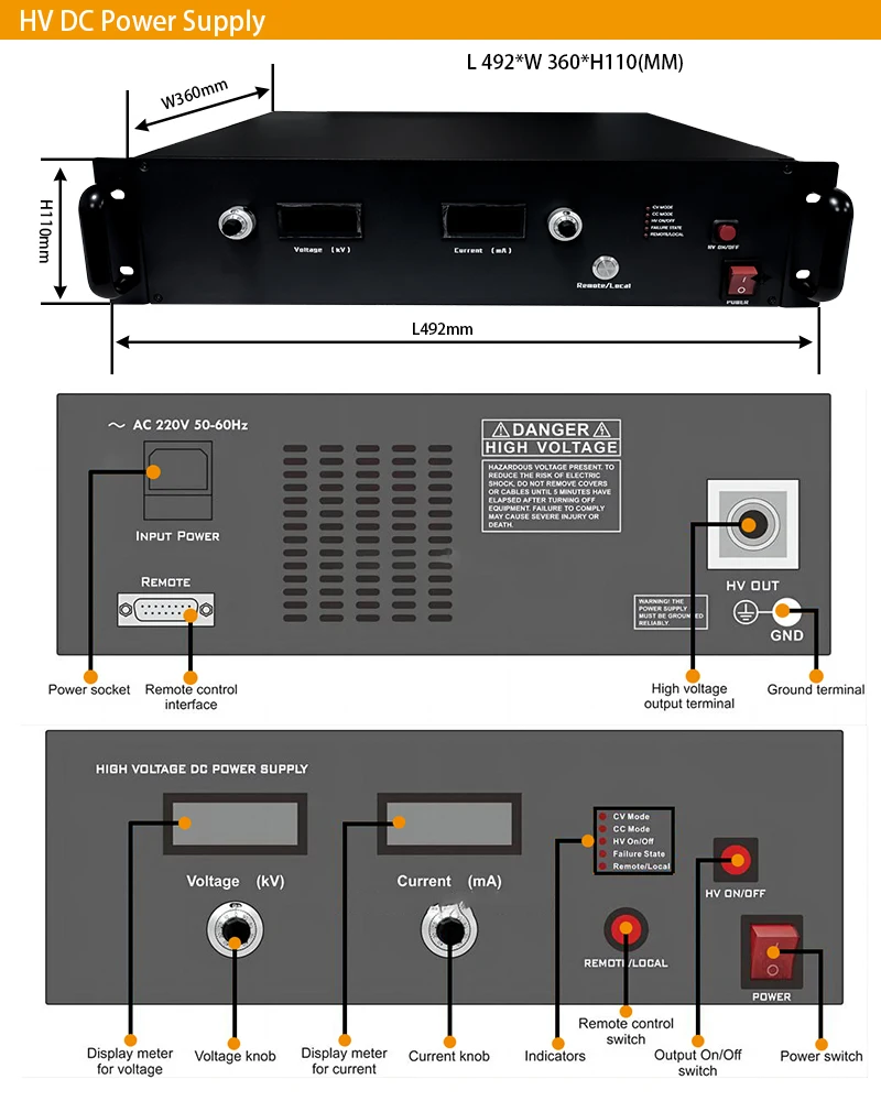 Popular high voltage 20kv 60mA 1200W regulated design adjustable output power supply for Electrostatic spinning equipment