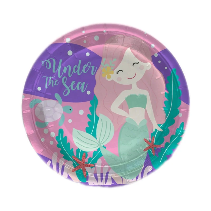 
Wholesales Custom 7Inch 9Inch Mermaid Party Set Disposable Paper Cake Plate For Kids Birthday Party 7 Inch Paper Plate 201628 