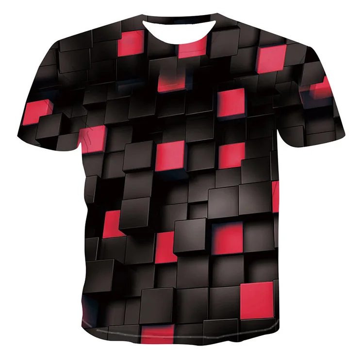 2023 OEM ALLFLY Factory Wholesale 3D square Pattern Printed Polyester Sublimation T Shirt For  Diy Printing Logo graphic tees
