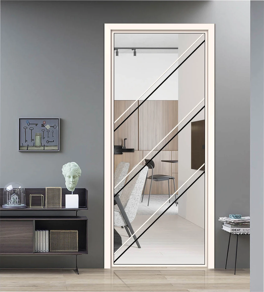 Glass Swing Door Narrow Frame Aluminum Slim modern Design Villa kitchen Aluminum Alloy frost glass casement doors for House