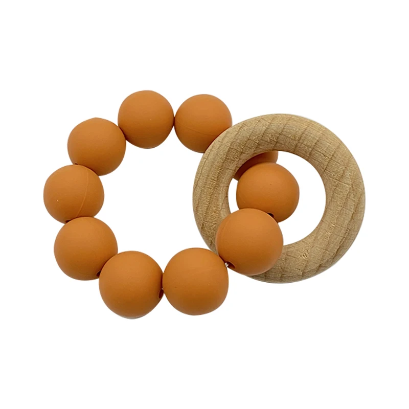 
Infant Teething Rings Wooden Rattles Sensory Toys Retro Color Beech Wood Baby Teether Bracelet 