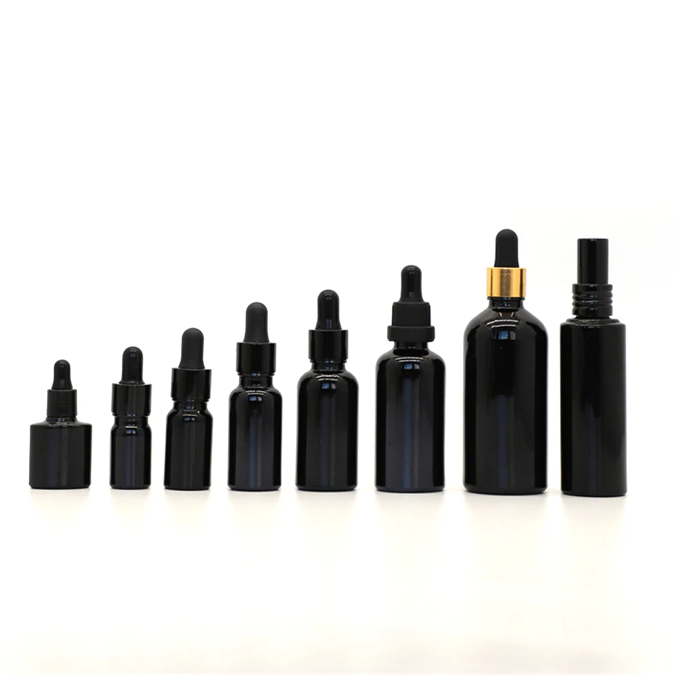5ml 10ml 15ml 20ml 30ml 50ml 100ml luxury black glass dropper bottle for cosmetic essential oil serum bottles ceramic 1oz