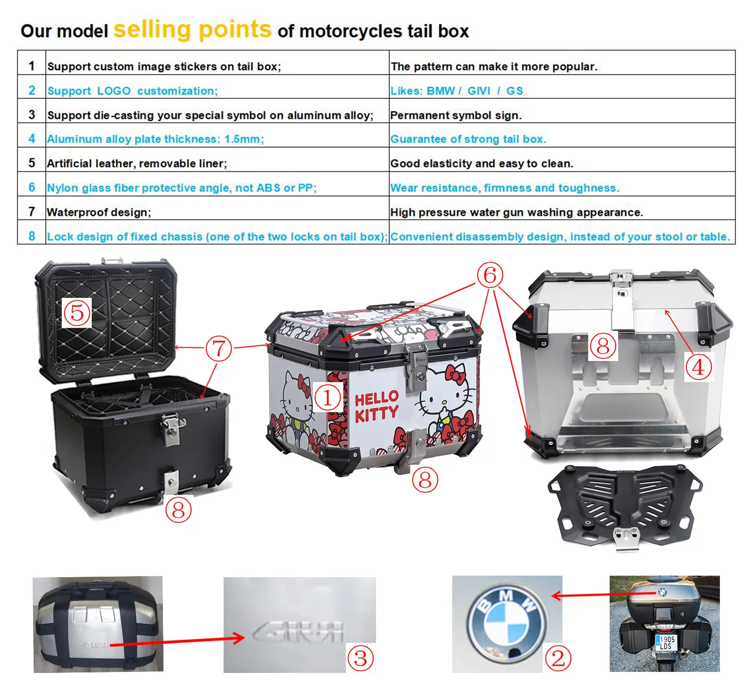 MT 45L Black motorcycle aluminium alloy top box motorcycle helmets tail boxes Accessories For Motorcycles luggage