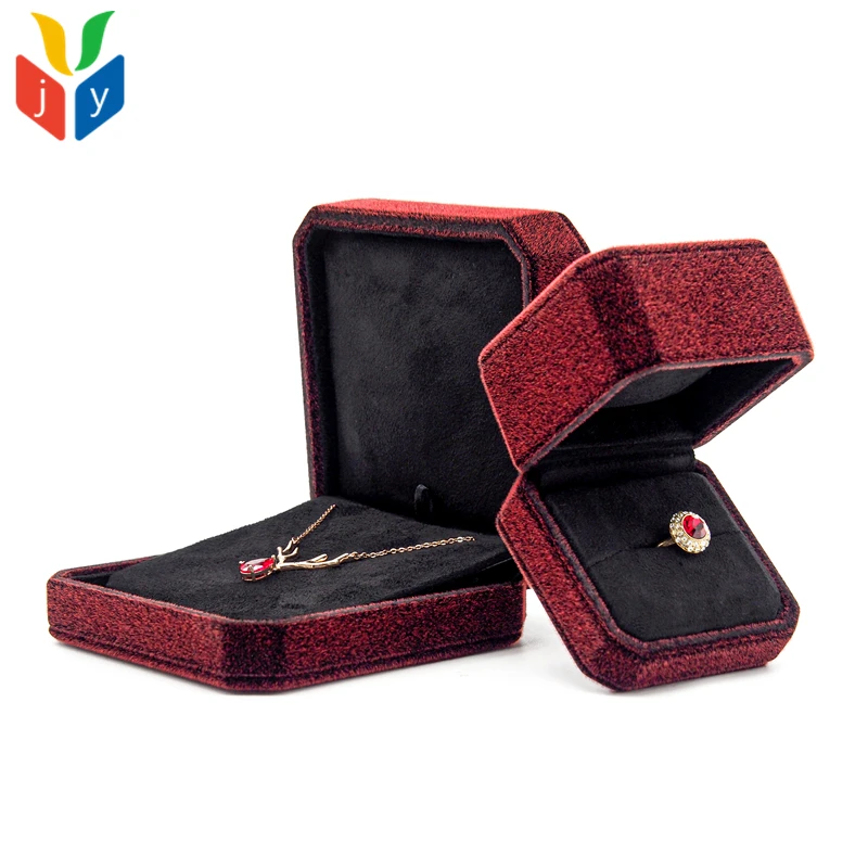 red velvet Octagon Bracelet pendant necklace box packaging jewelry luxury custom velvet wedding ring box