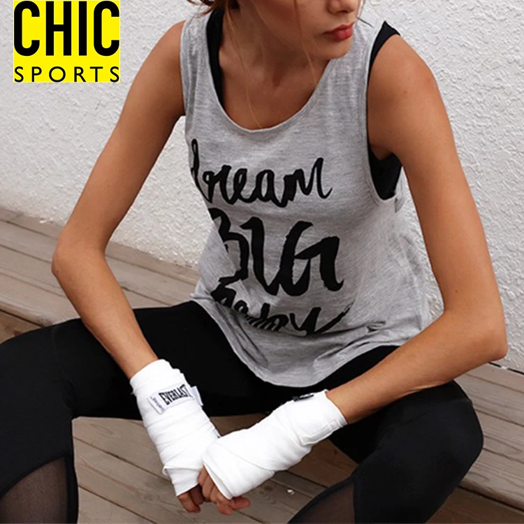 
Latest Women Letter Printed Workout Gym Fitness Wear Cut Out Back Sports Tank Top Yoga Vest 