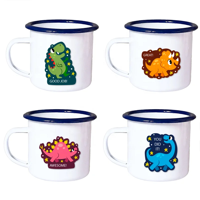 Set of 4 Enamel Camping Mug 12 Ounce Metal Enamel Coffee Tea Cups with Handle for Outdoor Camping Hiking Backpacking