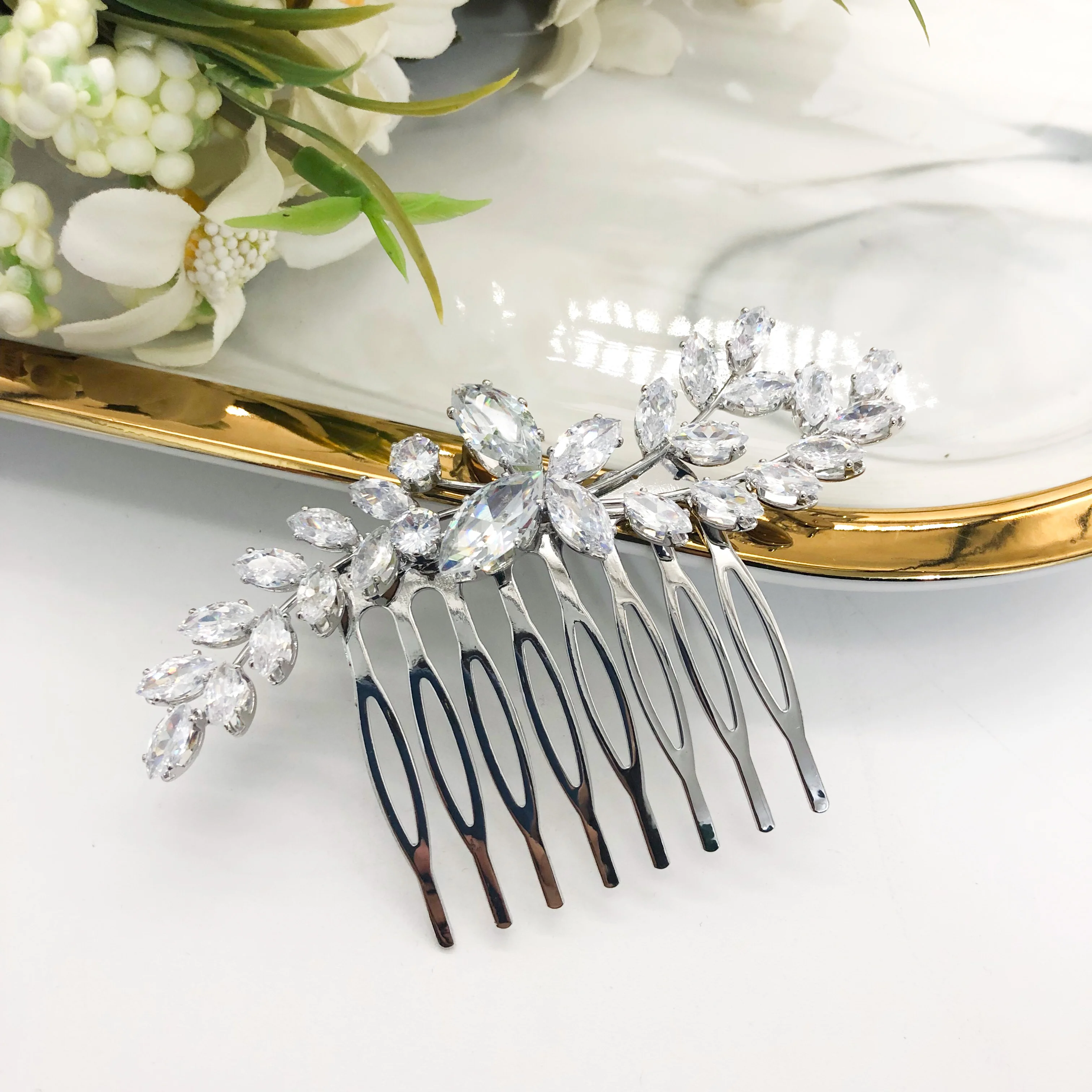 GS0082 New Design leaf shape big  zircon wedding hair accessories hair comb