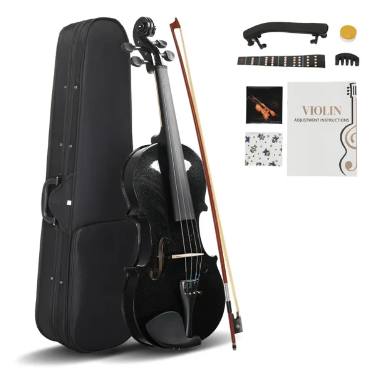 US Free Shiping Black Full Size 4/4 Violin Set for Adults Beginners with Hard Case,Violin Bow,Shoulder Rest, Rosin