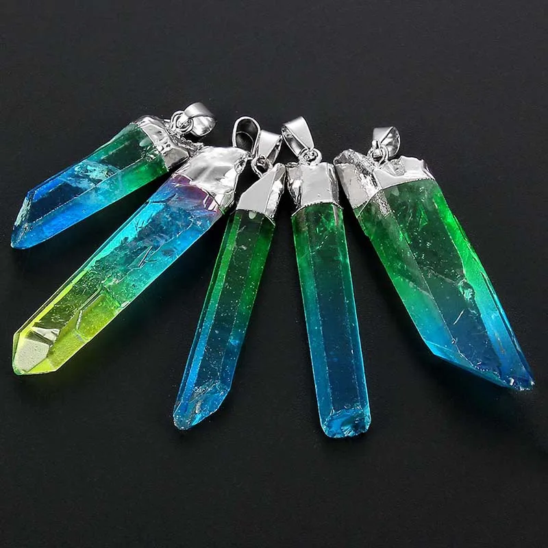 Natural Gem Stones Clear Crystal Necklaces & Pendants Reiki Healing Irregular White Yellow Purple Pink Quartz Pendulum