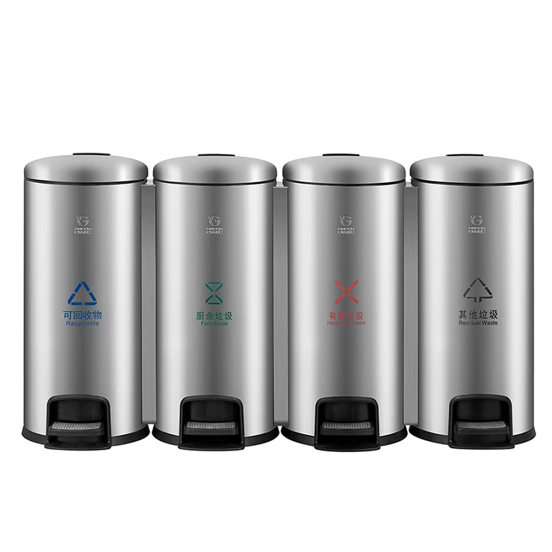 4 Classified Trash Can Canteen Stainless Steel dual trash Bins  Step Fingerprint Resistant garbage can for School