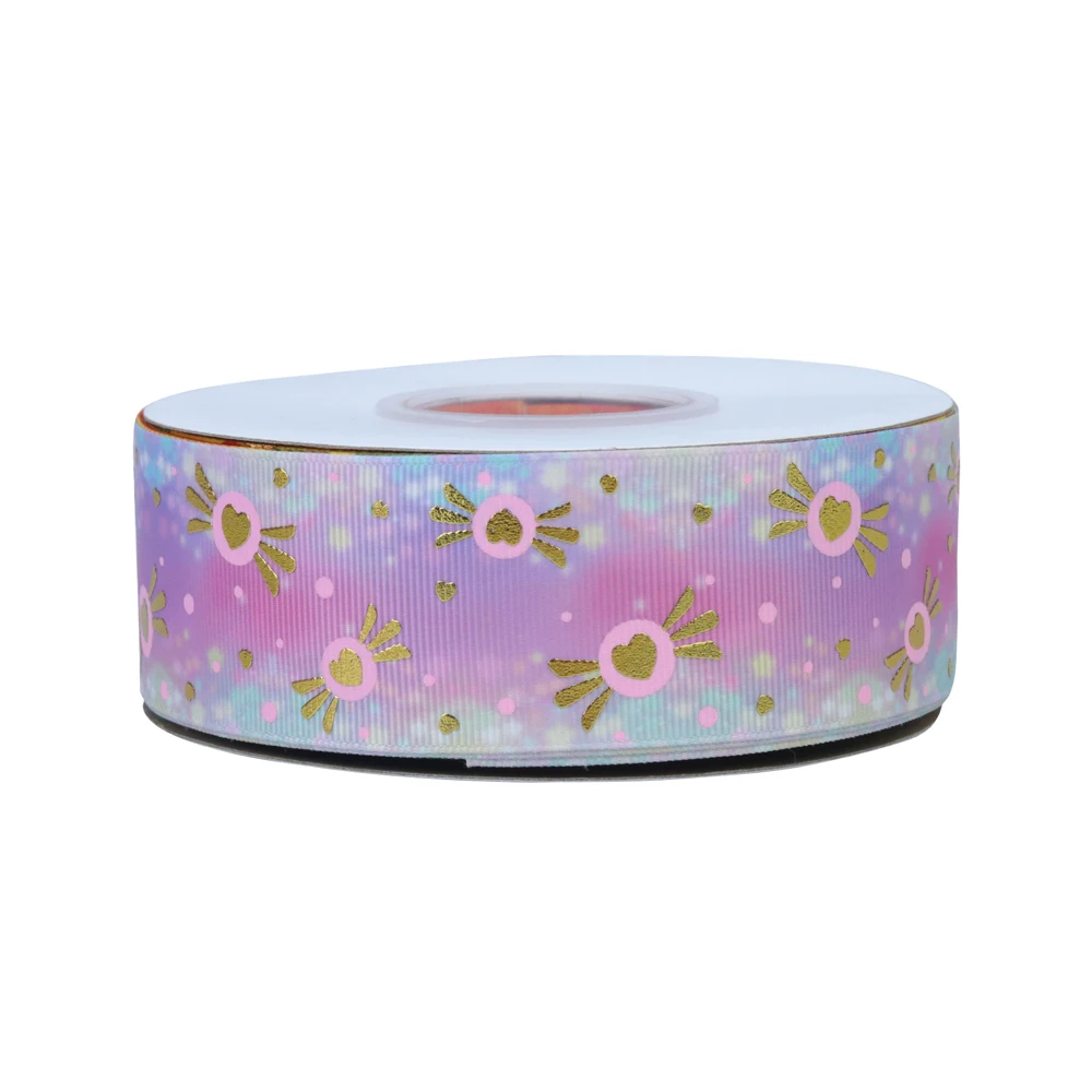 Wholesale 38mm Peach heart  Hologram Grosgrain Ribbon For Packing