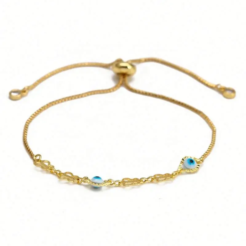 pulsera de mal de ojo Hand Heart Blue Eye Charms Gold Plated Alloy Beach Bracelet Adjustable Chain Level Eye Bracelet