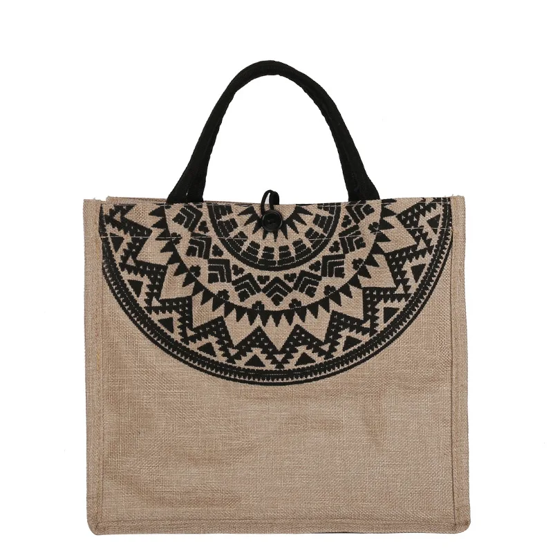 Wholesale Jute Bag Ethnic Style Vintage Burlap Tote Bag Recycled Eco-friendly Linen Shopper Bag Women Handbag