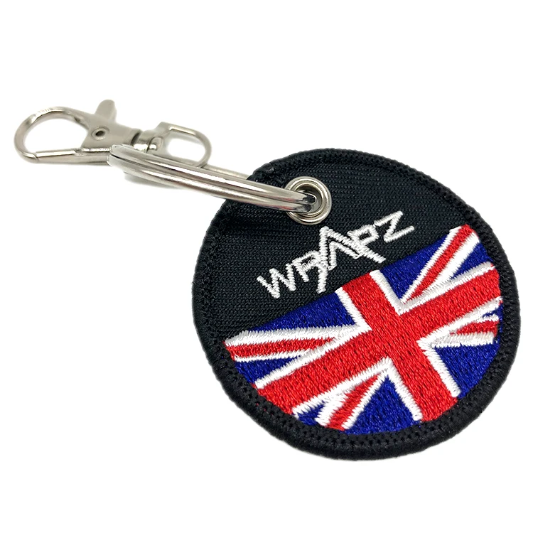 Custom Fabric Keychain Embroidered Logo Key Chain Tag Design Double-Side Embroidery Keychain