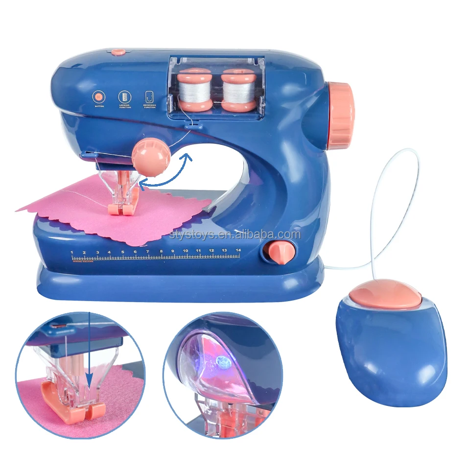 Girls Indoor Role Play Mini Sewing Machine Lights and Music Sewing Machine Toy Sewing Kit with Ruler and Needle