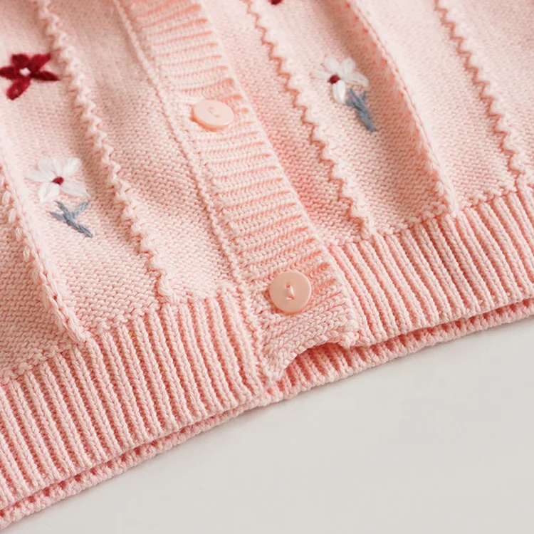 Korean Style Custom Baby Girl Winter Clothes Cotton Knitted Hand Embroidery Baby Child Kids Girls Sweaters